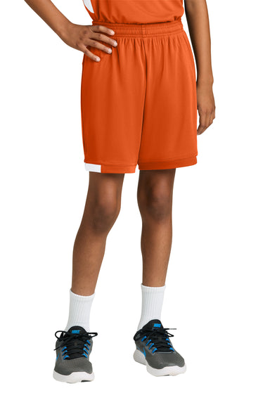 Sport-Tek YST4420 Youth Club Shorts Deep Orange/White Model Front