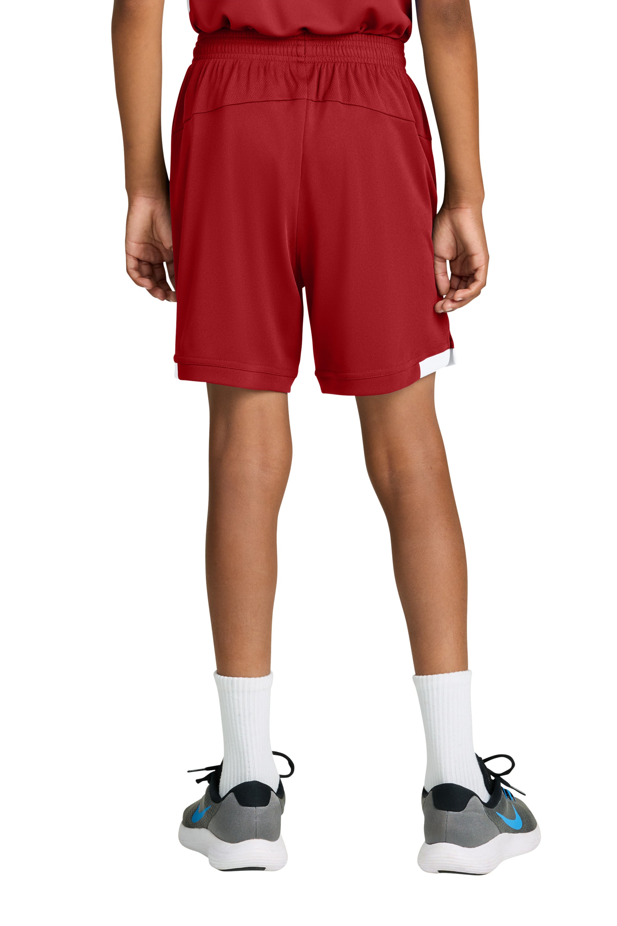 Sport-Tek YST4420 Youth Club Shorts Deep Red/White Model Back