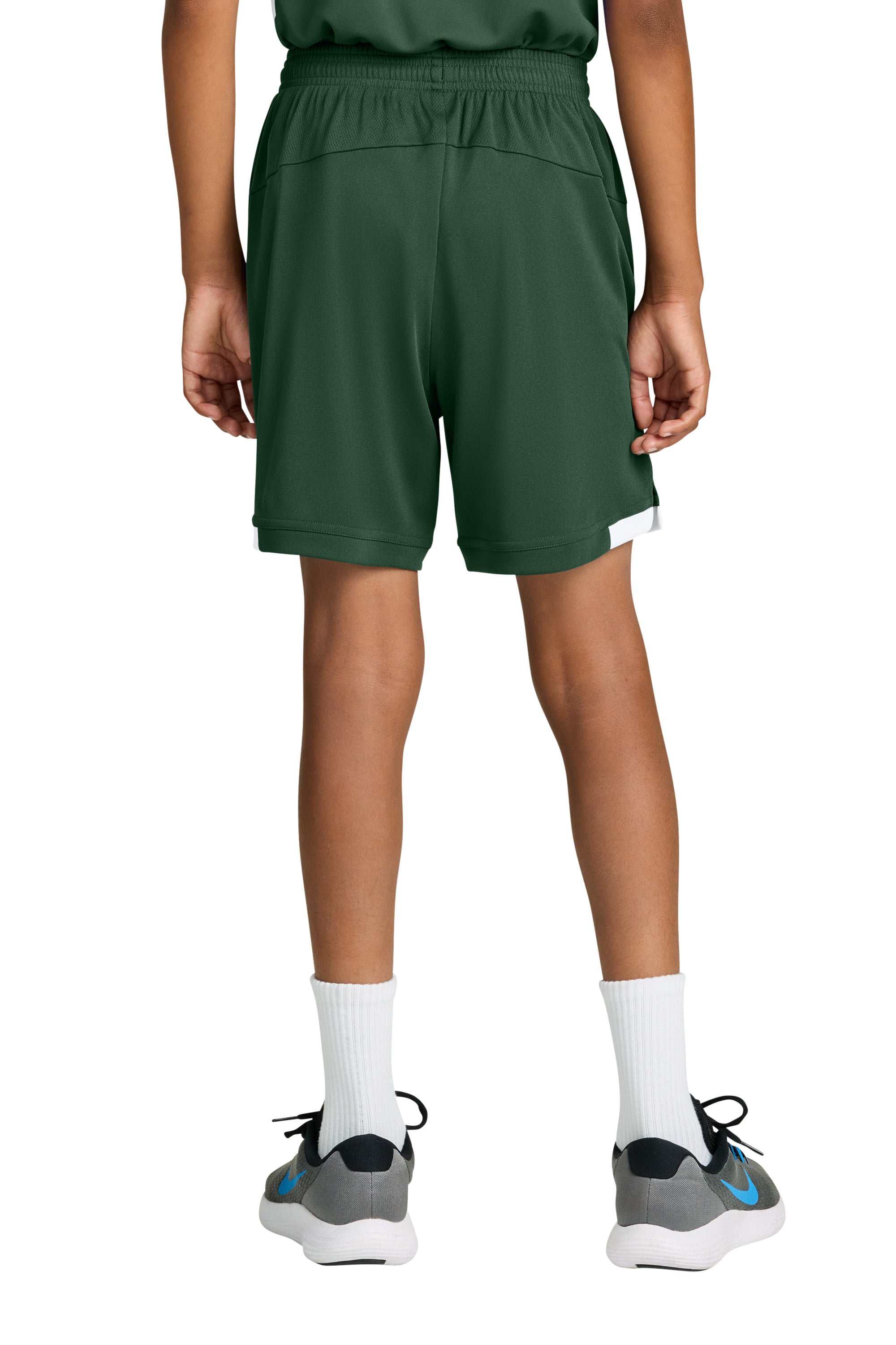 Sport-Tek YST4420 Youth Club Shorts Forest Green/White Model Back