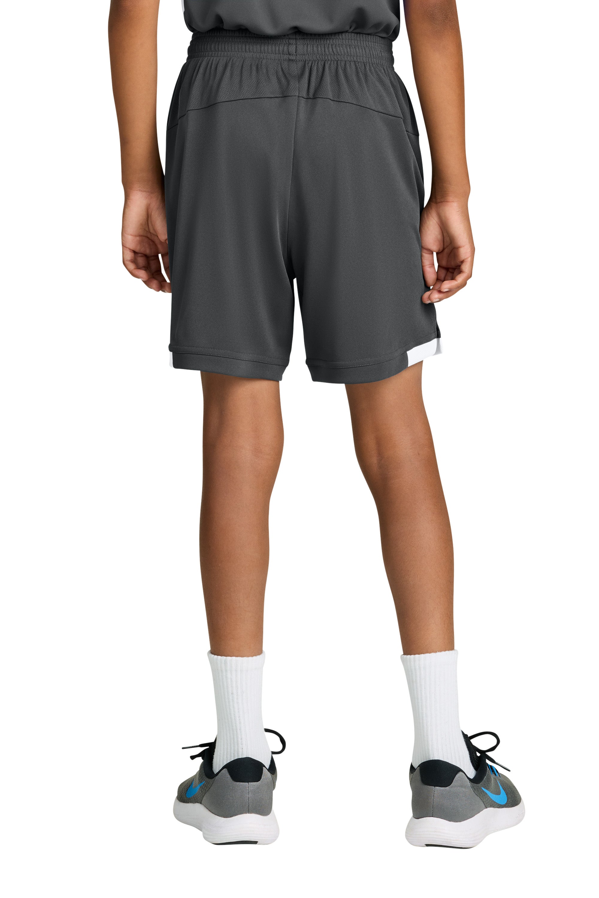 Sport-Tek YST4420 Youth Club Shorts Iron Grey/White Model Back