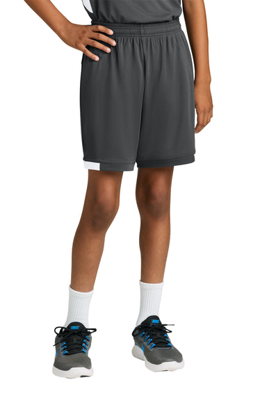 Sport-Tek YST4420 Youth Club Shorts Iron Grey/White Model Front