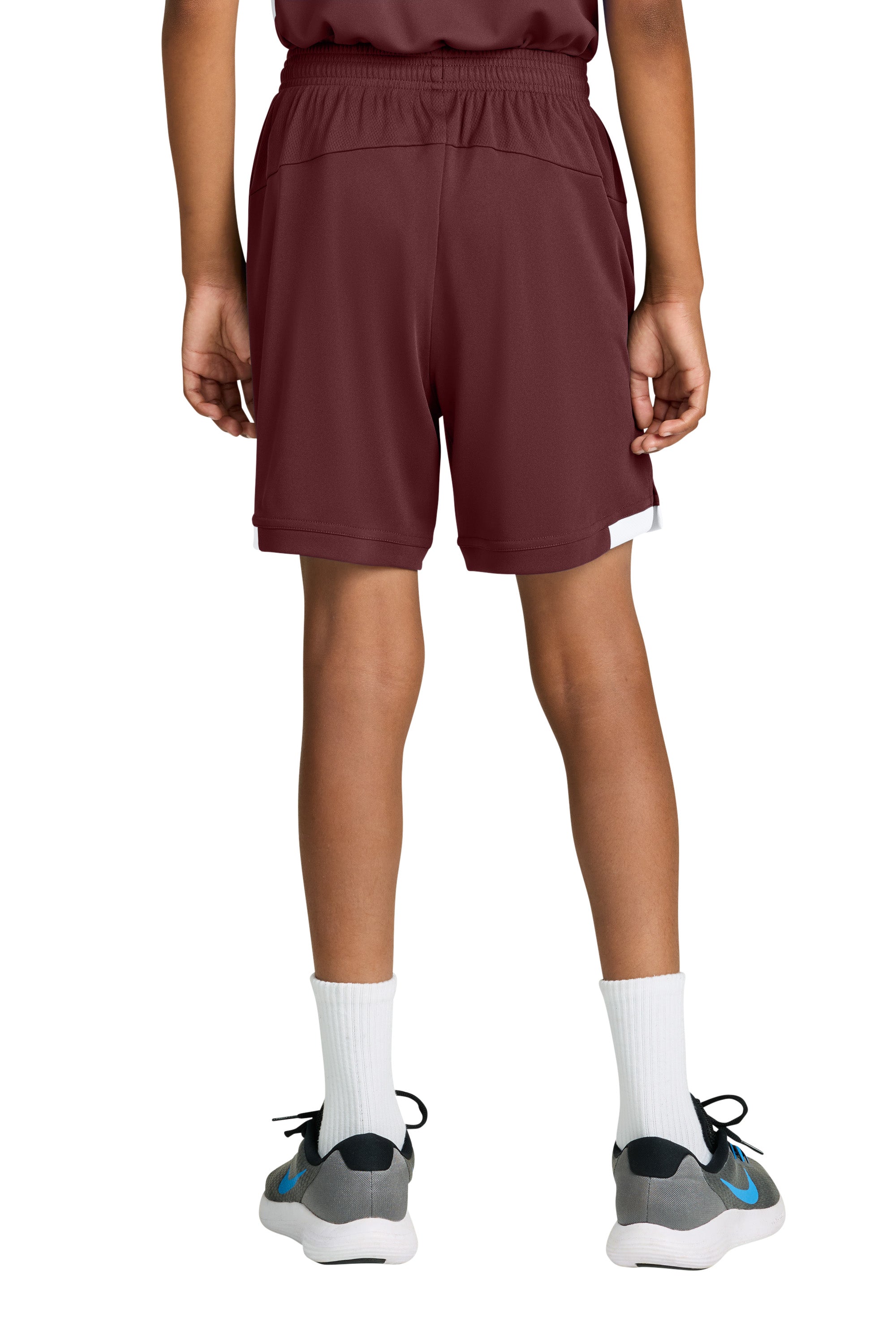 Sport-Tek YST4420 Youth Club Shorts Maroon/White Model Back