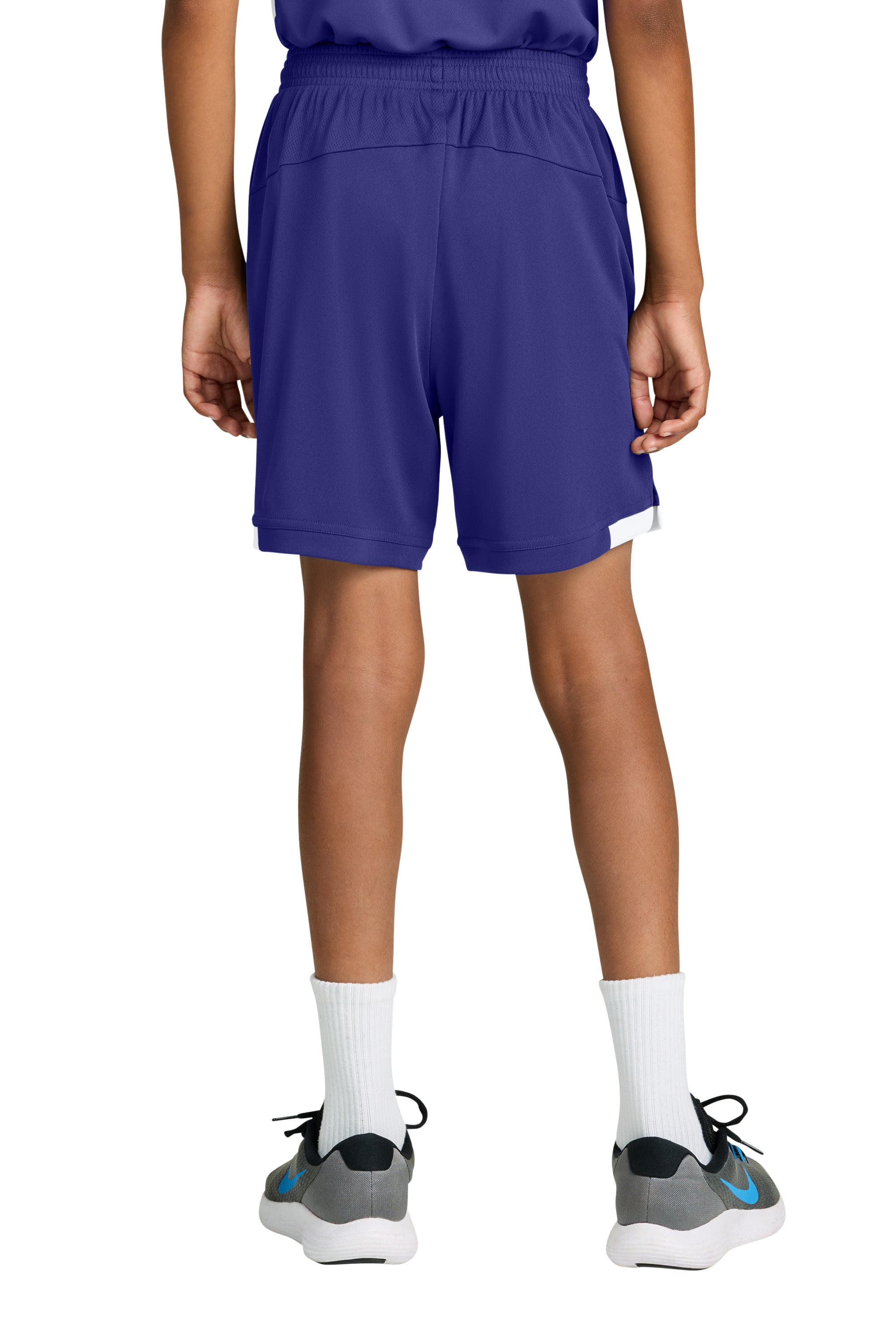 Sport-Tek YST4420 Youth Club Shorts Purple/White Model Back