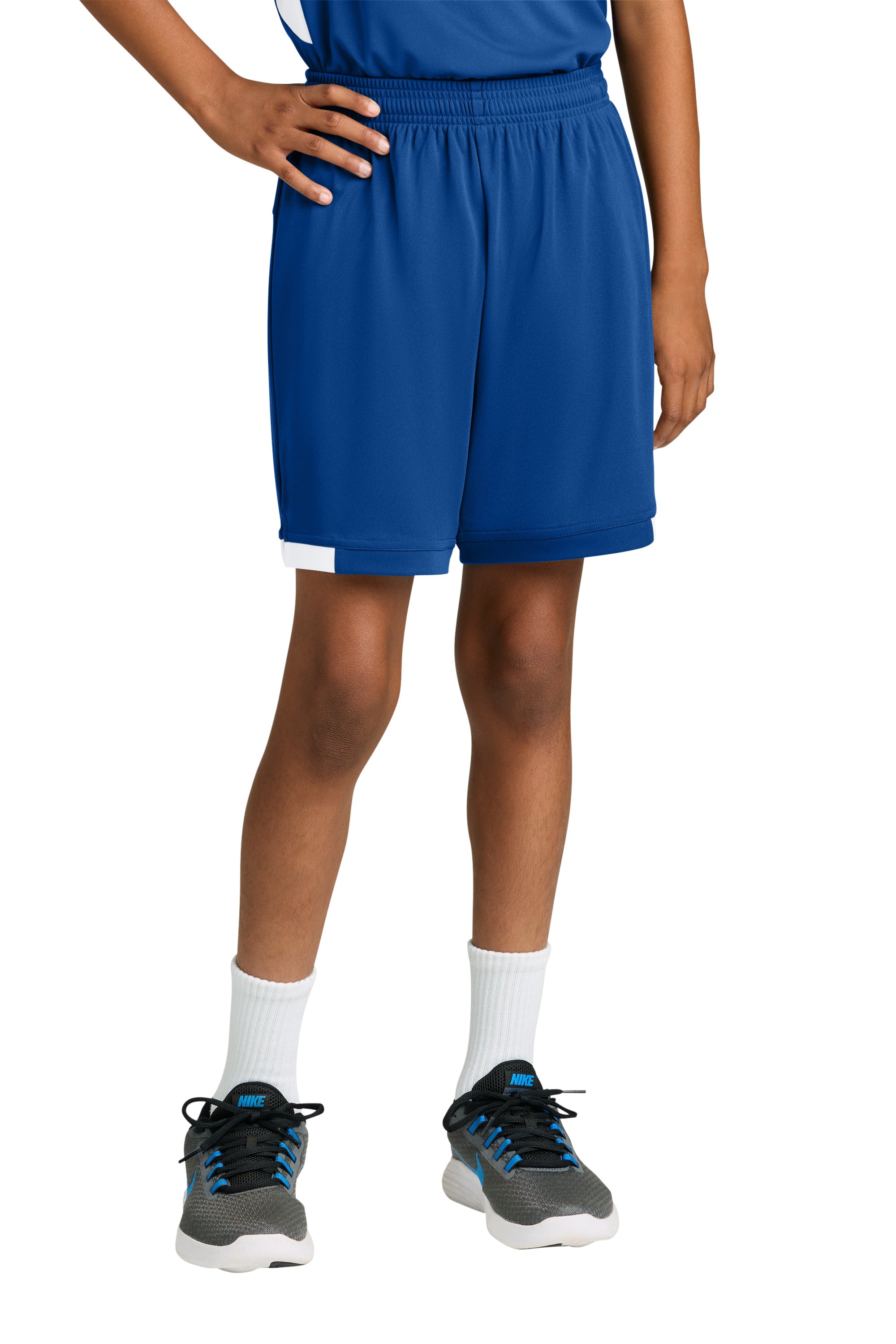 Sport-Tek YST4420 Youth Club Shorts True Royal Blue/White Model Front