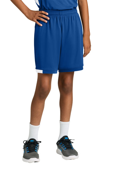 Sport-Tek YST4420 Youth Club Shorts True Royal Blue/White Model Front