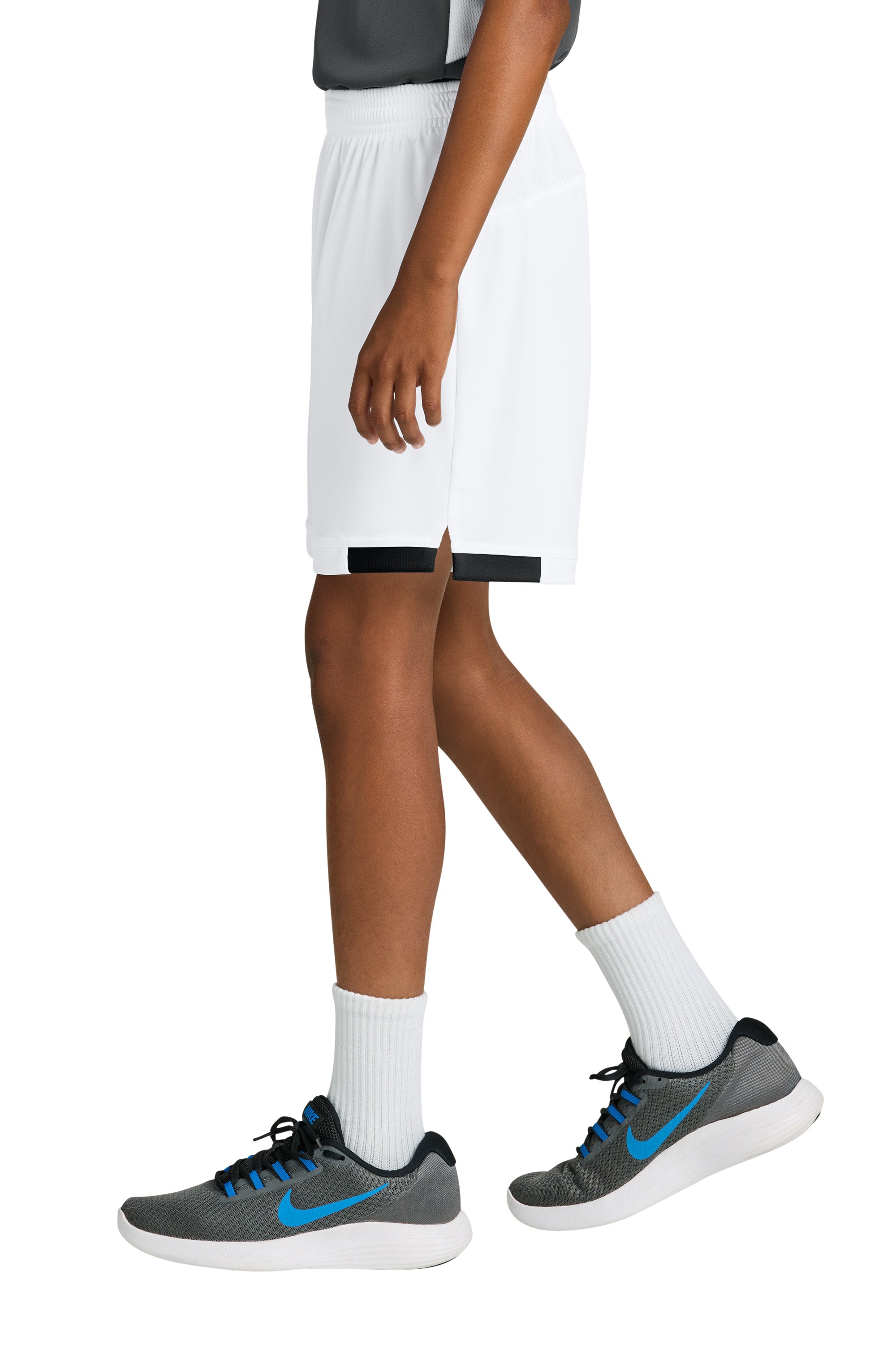 Sport-Tek YST4420 Youth Club Shorts White/Black Model Side
