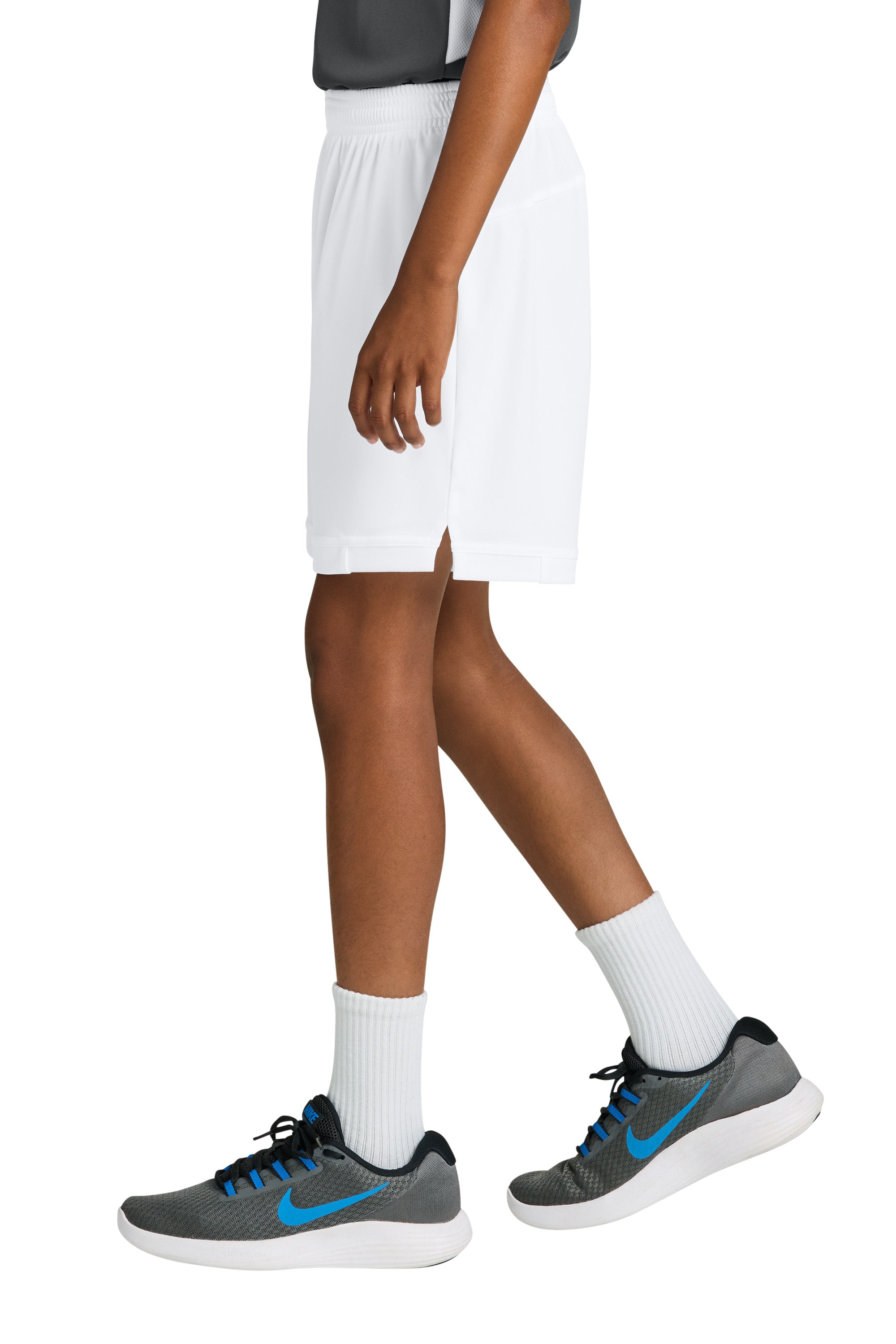 Sport-Tek YST4420 Youth Club Shorts White/White Model Side