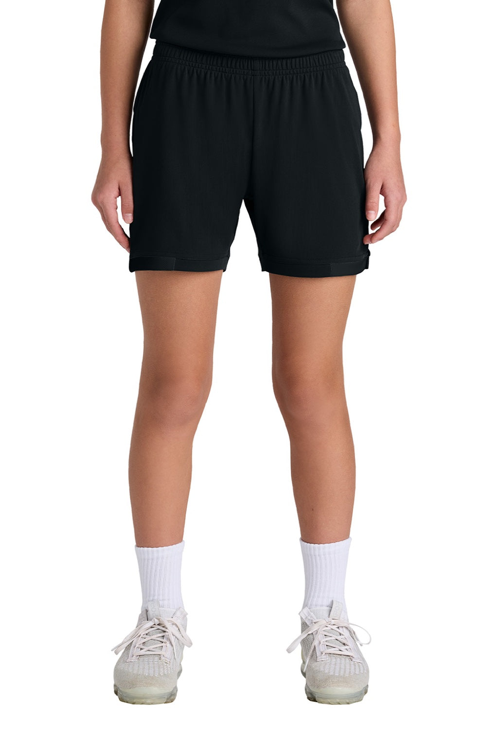 Sport-Tek YST442 Youth Club Moisture Wicking Shorts Black/Black Model Front