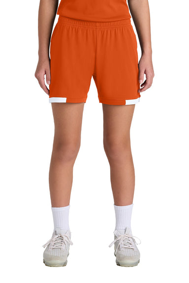 Sport-Tek YST442 Youth Club Moisture Wicking Shorts Deep Orange/White Model Front