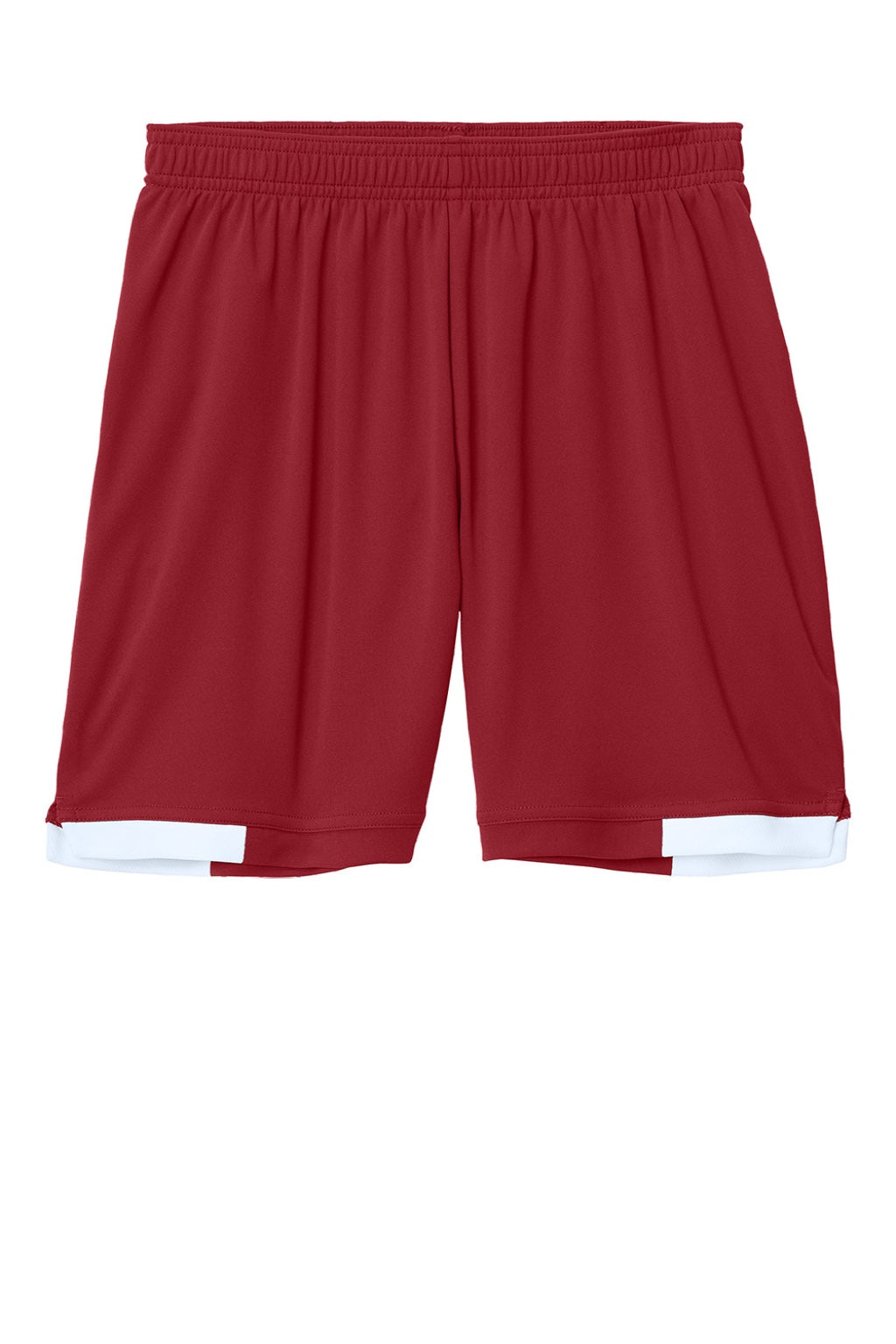 Sport-Tek YST442 Youth Club Moisture Wicking Shorts Deep Red/White Flat Front