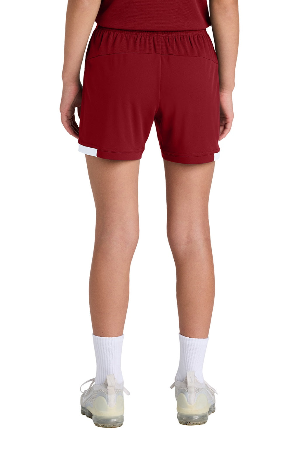 Sport-Tek YST442 Youth Club Moisture Wicking Shorts Deep Red/White Model Back