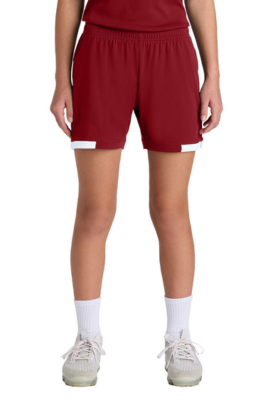 Sport-Tek YST442 Youth Club Moisture Wicking Shorts Deep Red/White Model Front