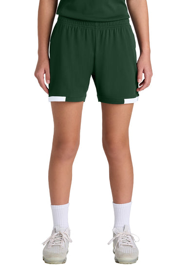 Sport-Tek YST442 Youth Club Moisture Wicking Shorts Forest Green/White Model Front