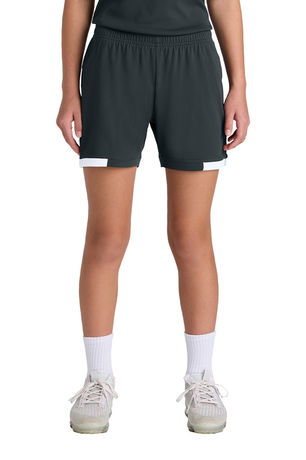 Sport-Tek YST442 Youth Club Moisture Wicking Shorts Iron Grey/White Model Front