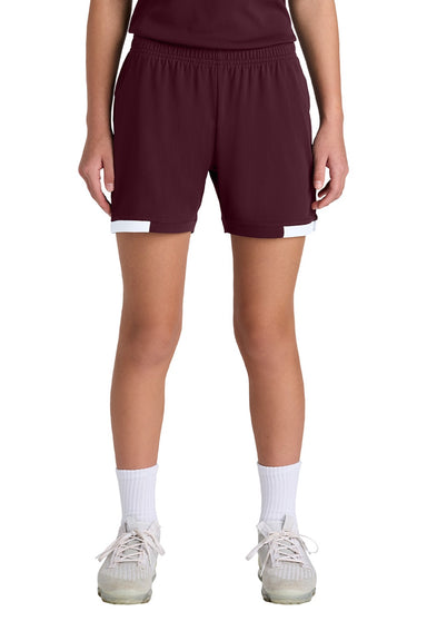 Sport-Tek YST442 Youth Club Moisture Wicking Shorts Maroon/White Model Front