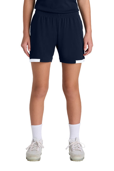 Sport-Tek YST442 Youth Club Moisture Wicking Shorts True Navy Blue/White Model Front