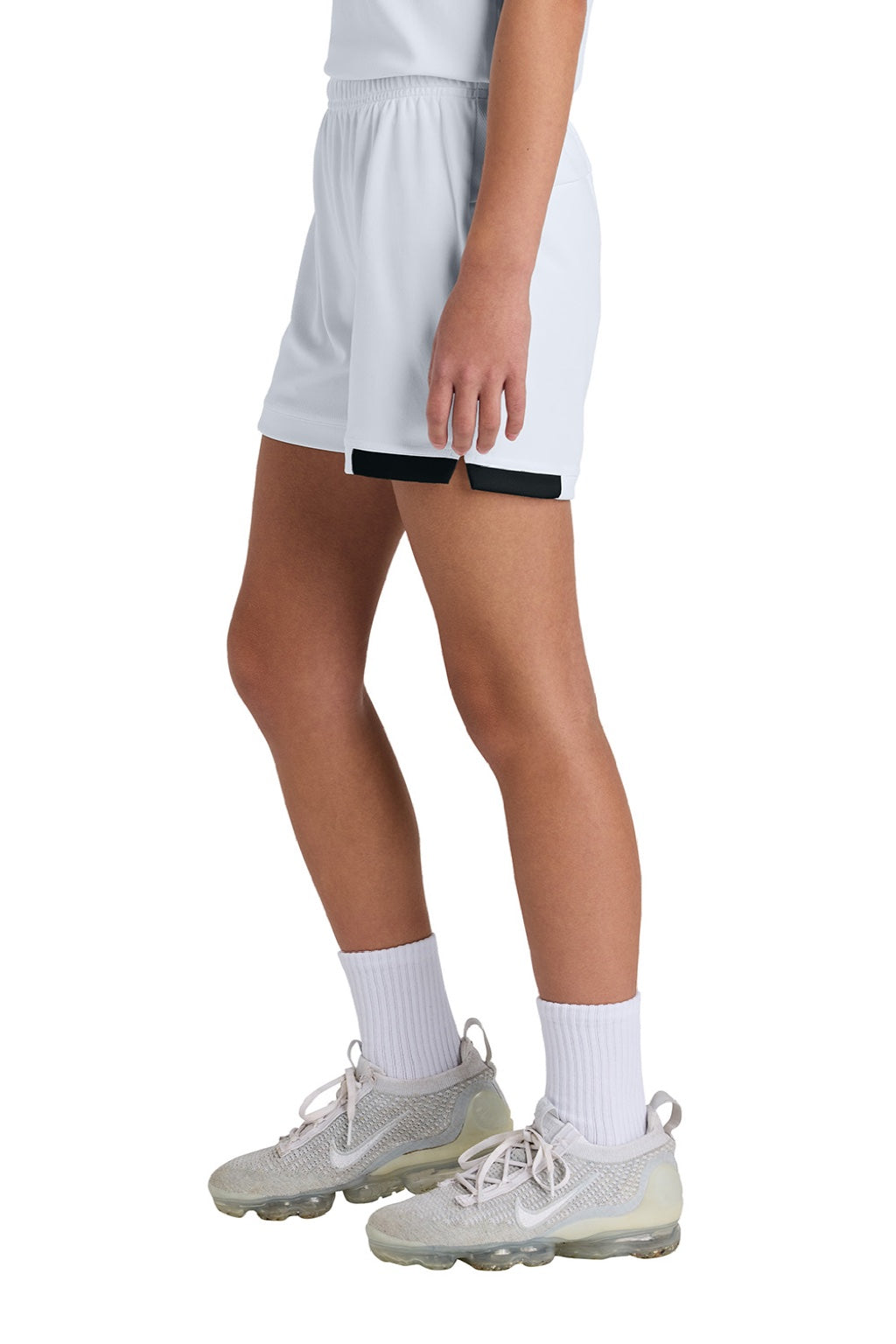 Sport-Tek YST442 Youth Club Moisture Wicking Shorts White/Black Model Side