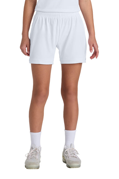 Sport-Tek YST442 Youth Club Moisture Wicking Shorts White/White Model Front