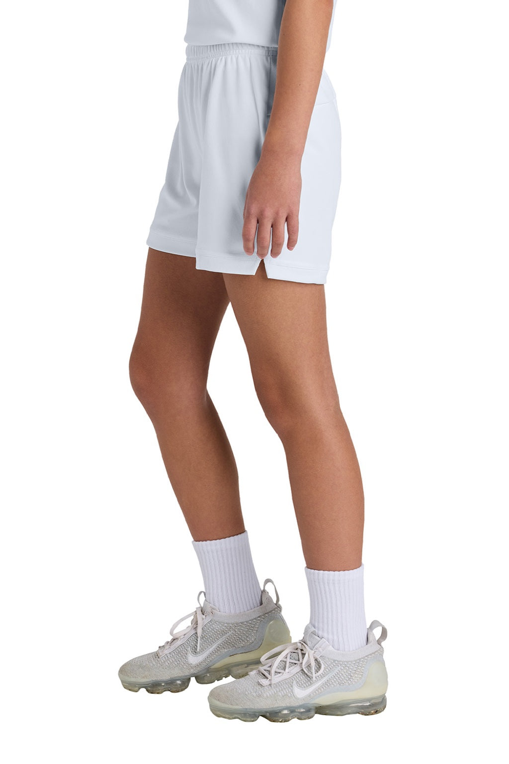 Sport-Tek YST442 Youth Club Moisture Wicking Shorts White/White Model Side