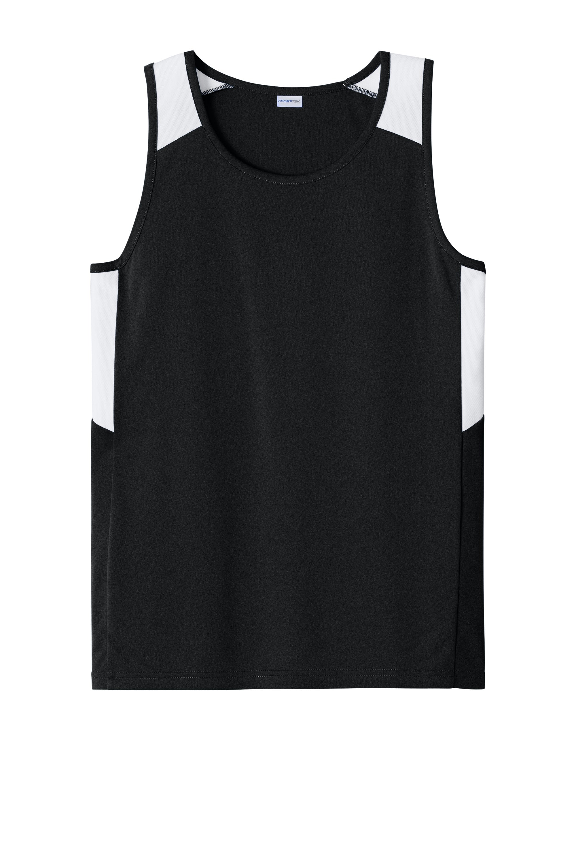 Sport-Tek YST446 Youth Club Track Tank Top Black/White Flat Front