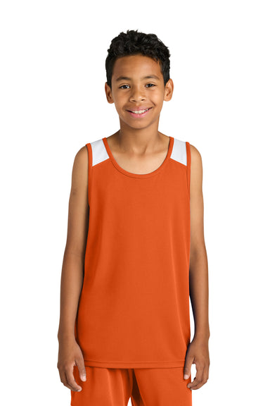 Sport-Tek YST446 Youth Club Track Tank Top Deep Orange/White Model Front