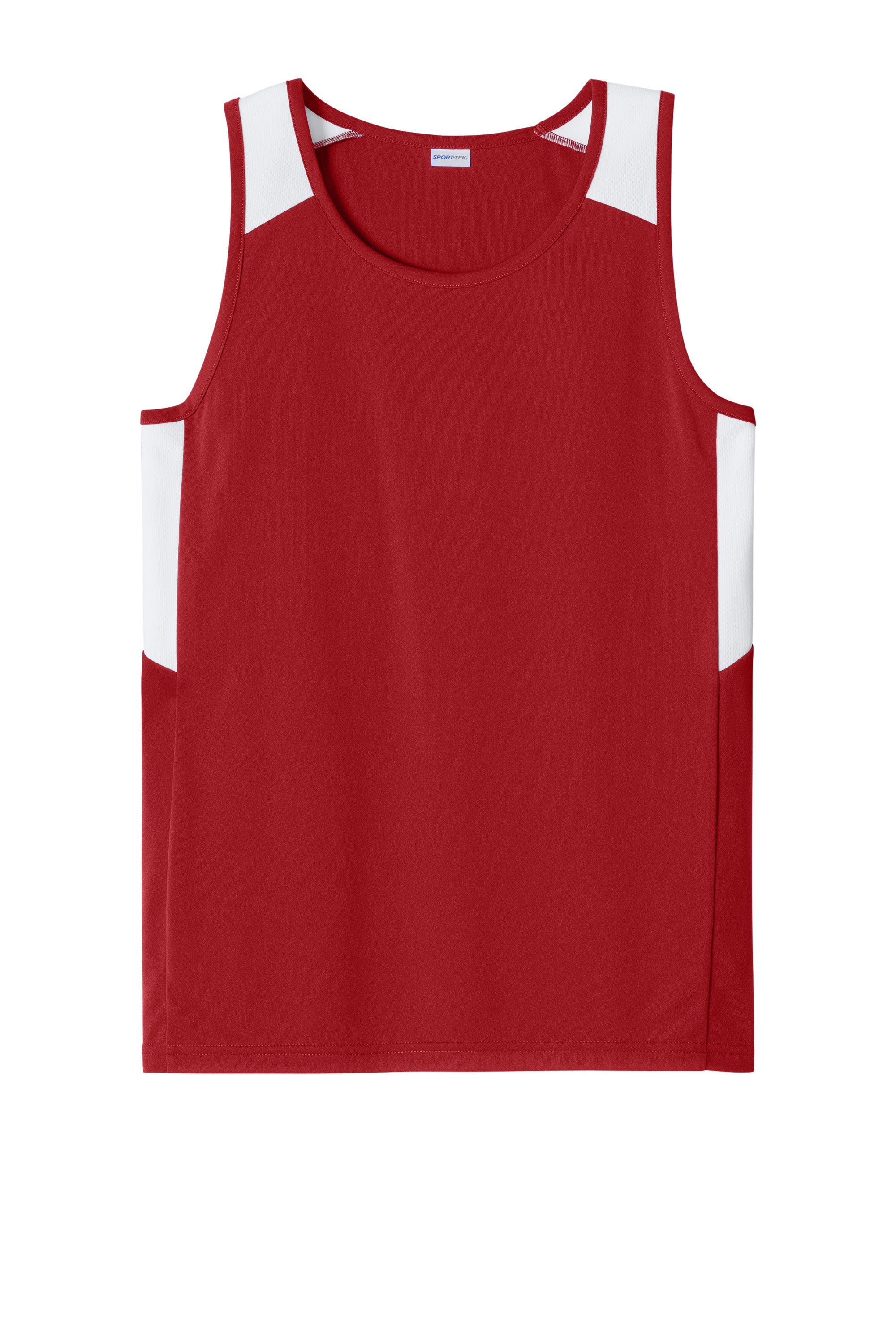 Sport-Tek YST446 Youth Club Track Tank Top Deep Red/White Flat Front