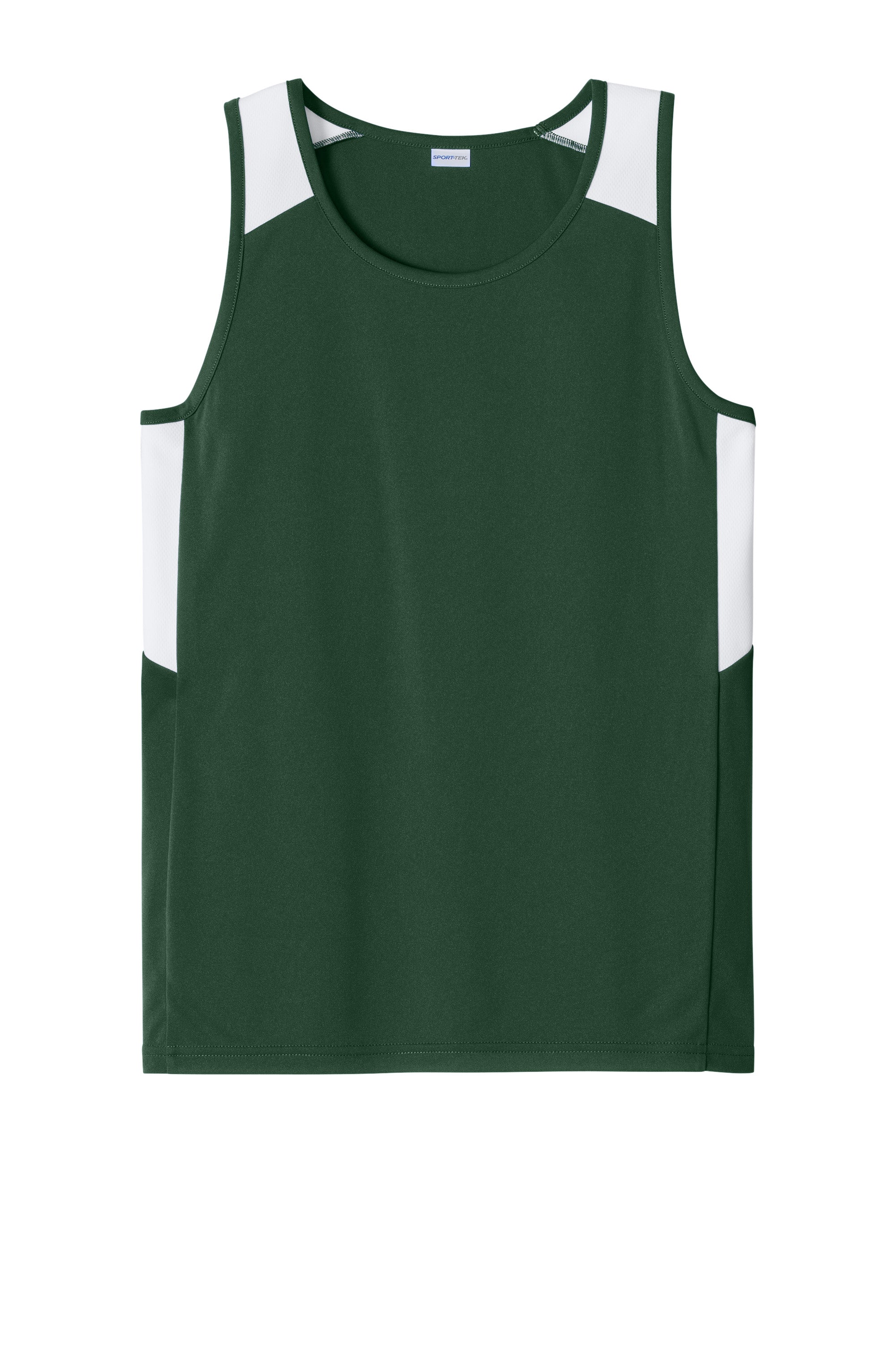 Sport-Tek YST446 Youth Club Track Tank Top Forest Green/White Flat Front