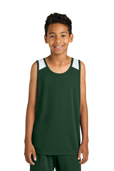 Sport-Tek YST446 Youth Club Track Tank Top Forest Green/White Model Front