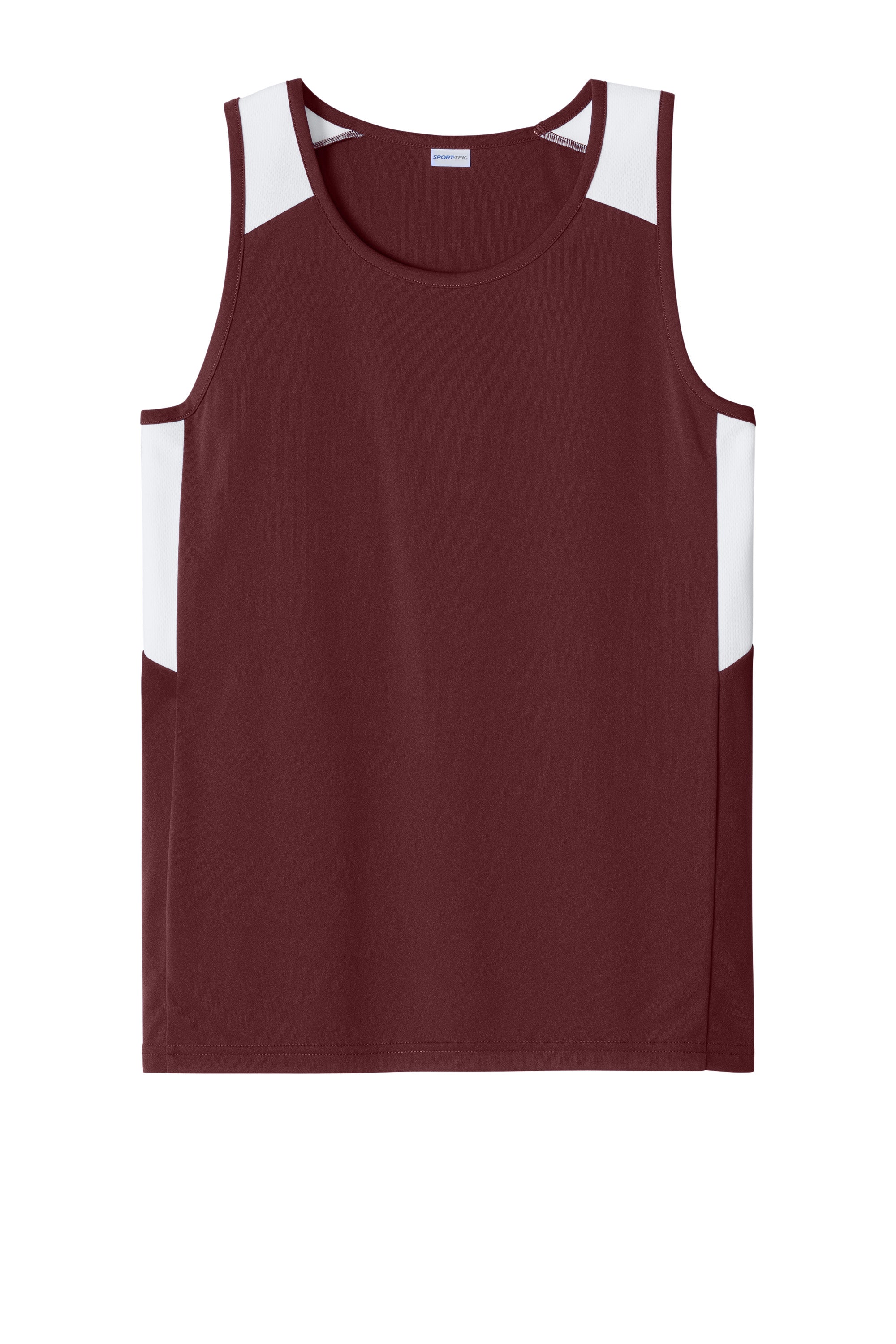 Sport-Tek YST446 Youth Club Track Tank Top Maroon/White Flat Front