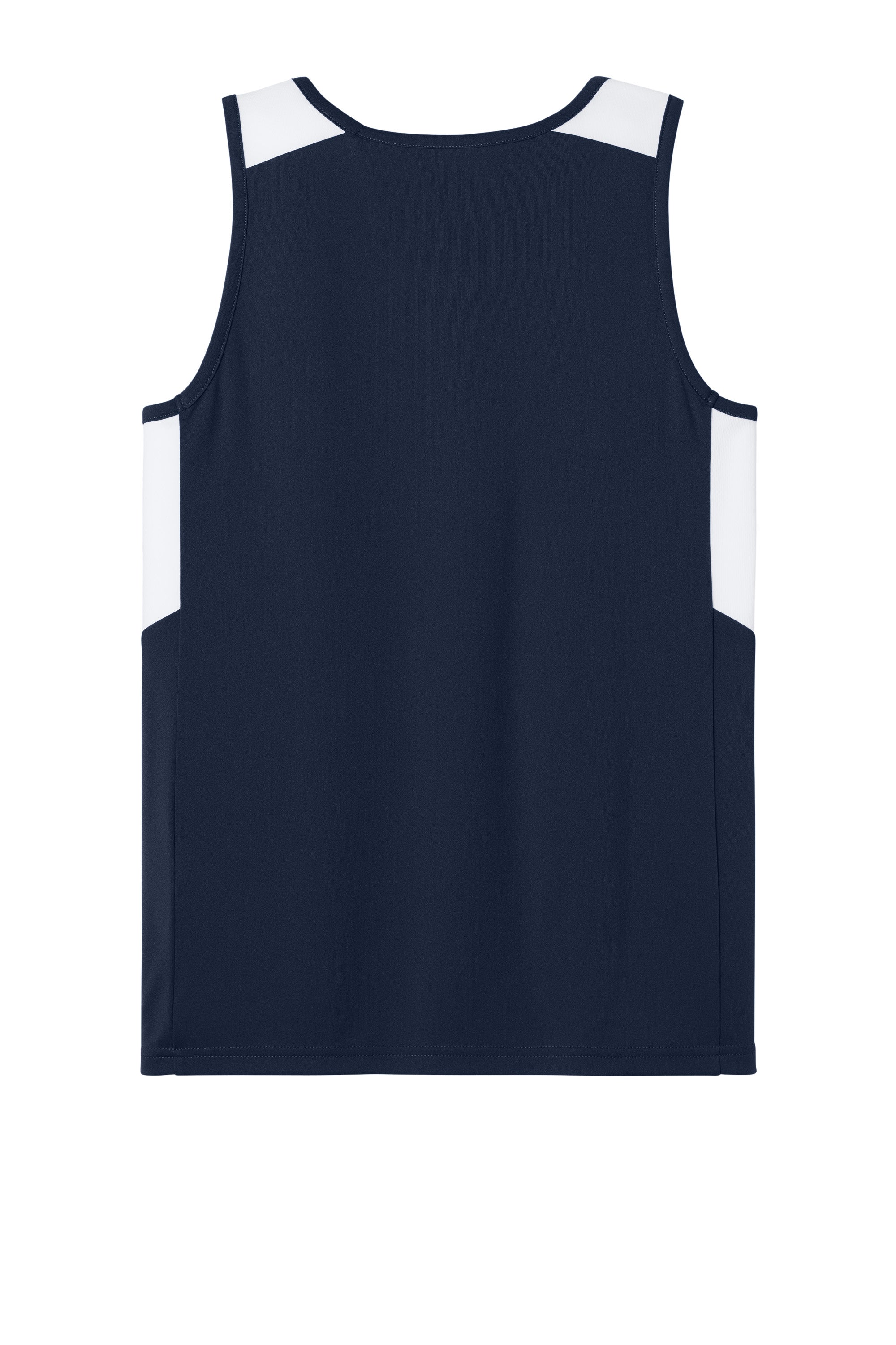 Sport-Tek YST446 Youth Club Track Tank Top True Navy Blue/White Flat Back