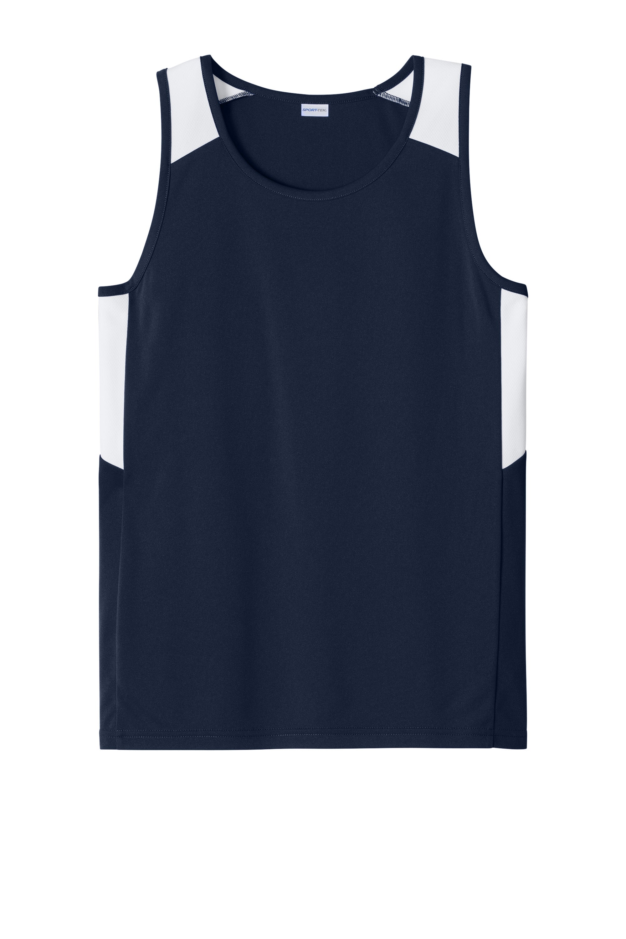 Sport-Tek YST446 Youth Club Track Tank Top True Navy Blue/White Flat Front