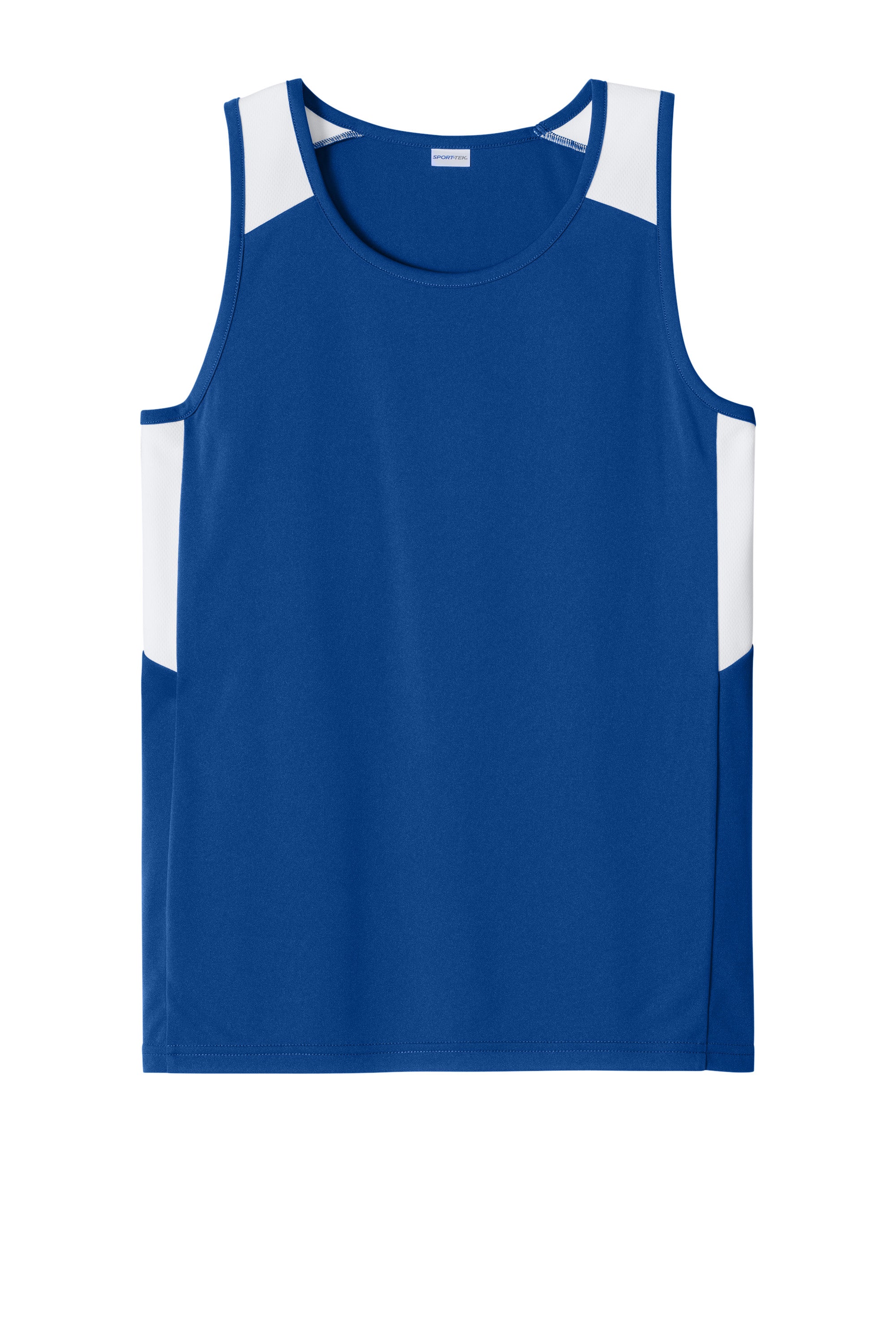 Sport-Tek YST446 Youth Club Track Tank Top True Royal Blue/White Flat Front