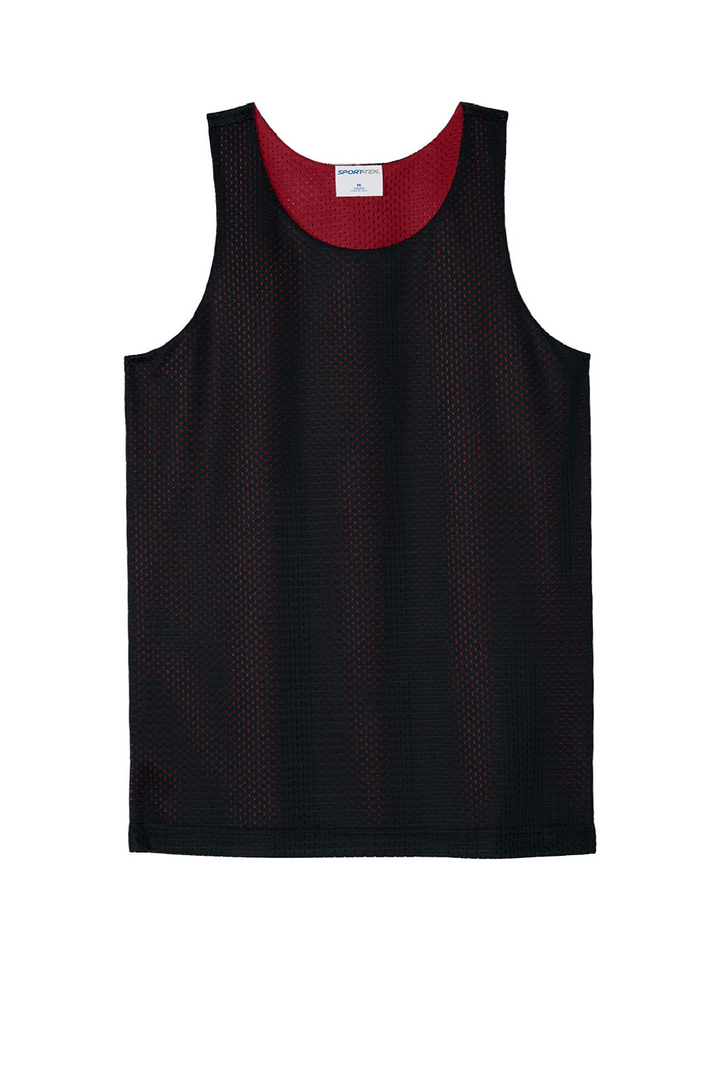 Sport-Tek YST5000 Youth Moisture Wicking Reversible Mesh Tank Top Black/Deep Red Flat Front
