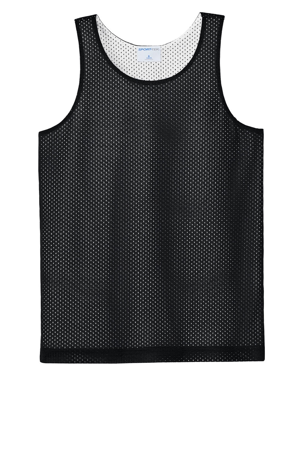 Sport-Tek YST5000 Youth Moisture Wicking Reversible Mesh Tank Top Black/White Flat Front