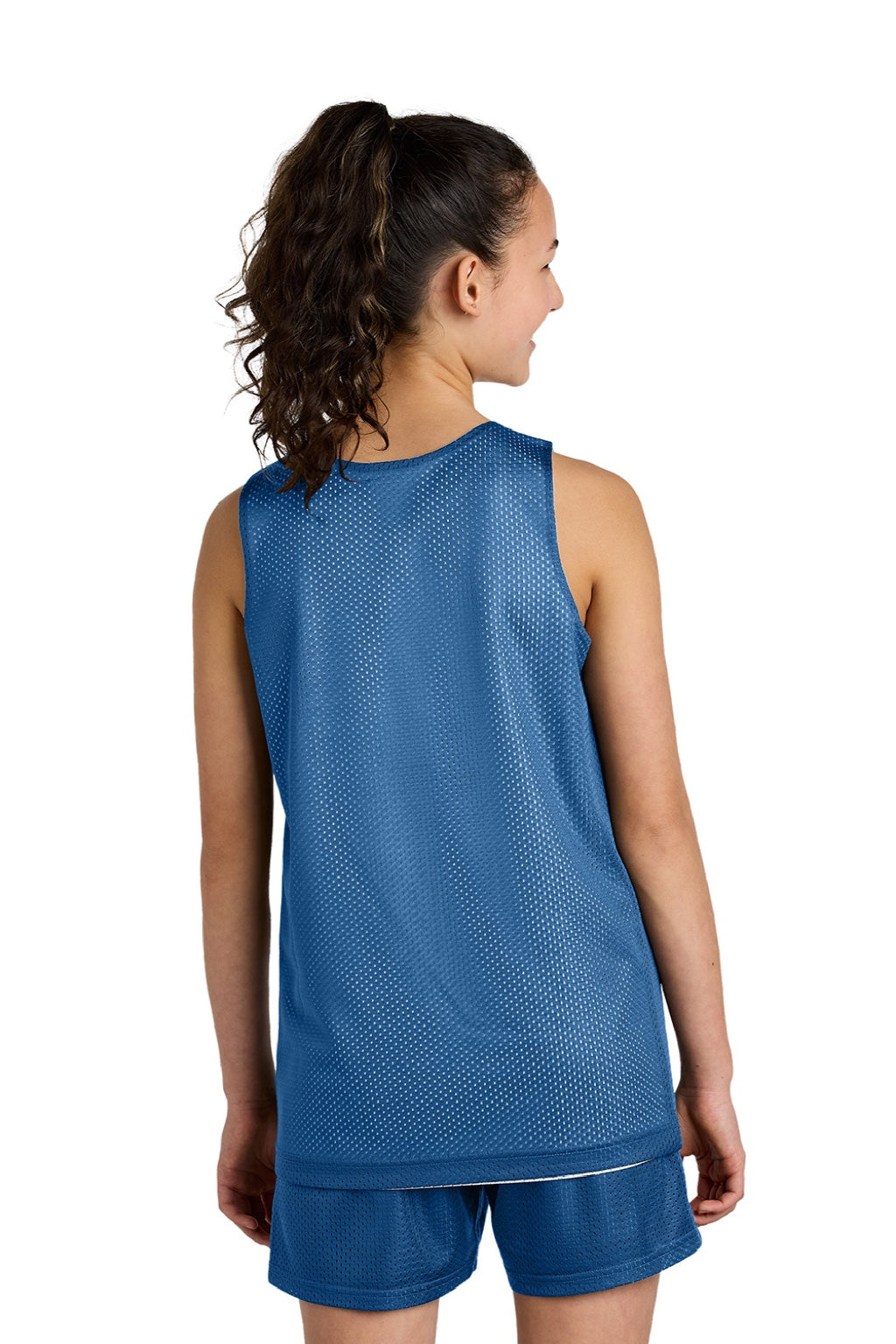 Sport-Tek YST5000 Youth Moisture Wicking Reversible Mesh Tank Top Carolina Blue/White Model Back
