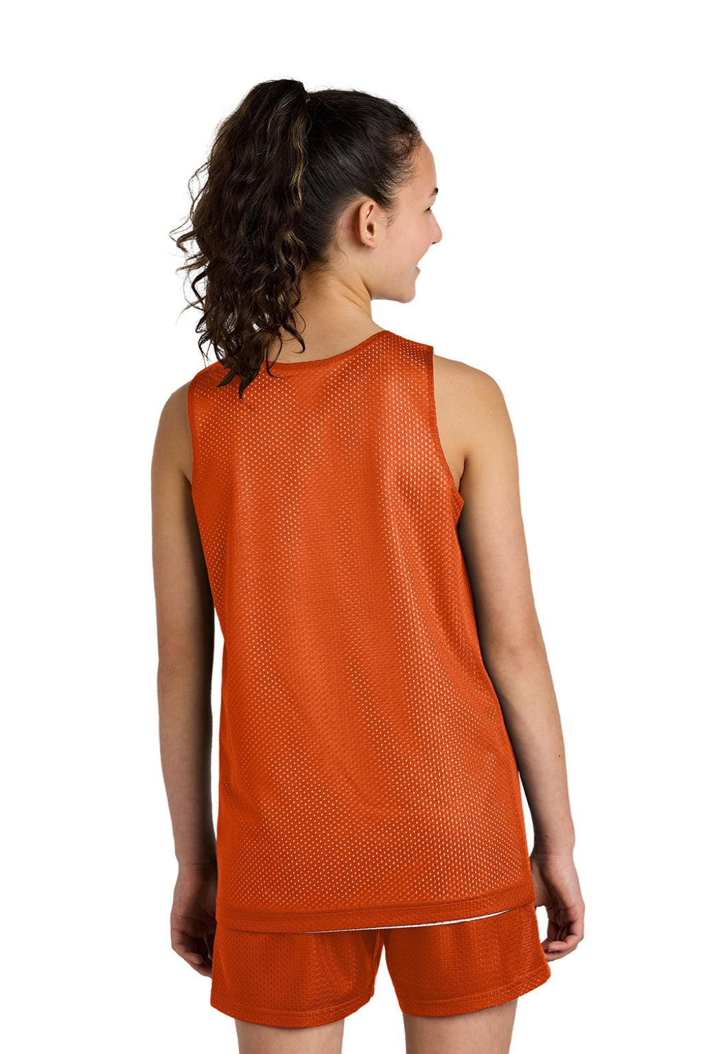Sport-Tek YST5000 Youth Moisture Wicking Reversible Mesh Tank Top Deep Orange/White Model Back