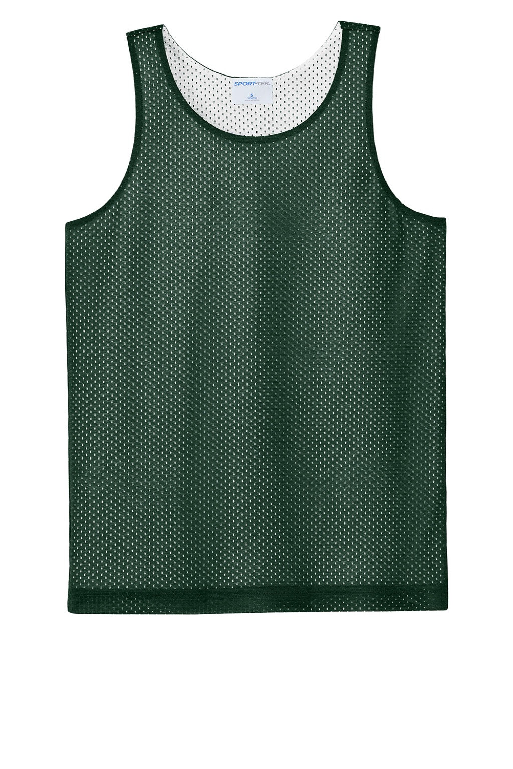 Sport-Tek YST5000 Youth Moisture Wicking Reversible Mesh Tank Top Forest Green/White Flat Front