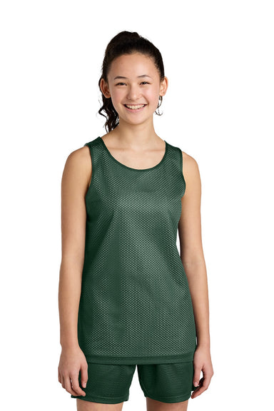 Sport-Tek YST5000 Youth Moisture Wicking Reversible Mesh Tank Top Forest Green/White Model Front
