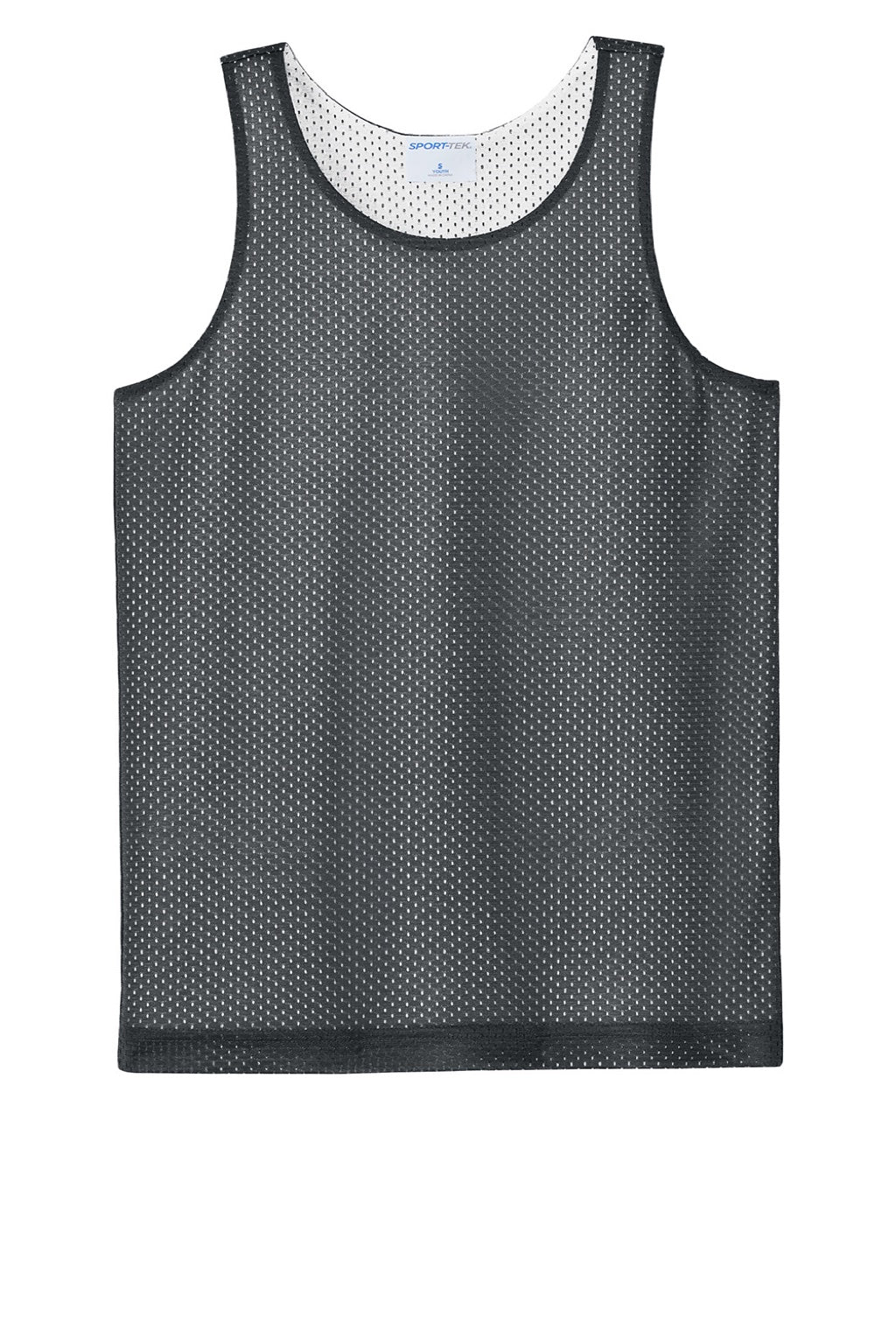 Sport-Tek YST5000 Youth Moisture Wicking Reversible Mesh Tank Top Iron Grey/White Flat Front