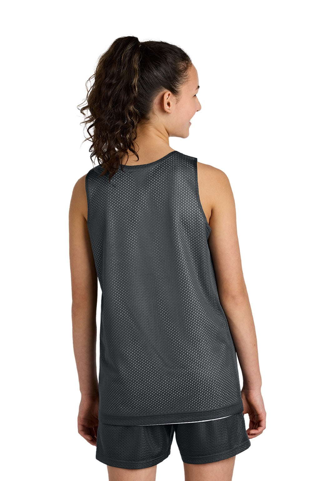 Sport-Tek YST5000 Youth Moisture Wicking Reversible Mesh Tank Top Iron Grey/White Model Back