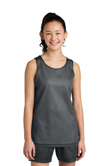 Sport-Tek YST5000 Youth Moisture Wicking Reversible Mesh Tank Top Iron Grey/White Model Front