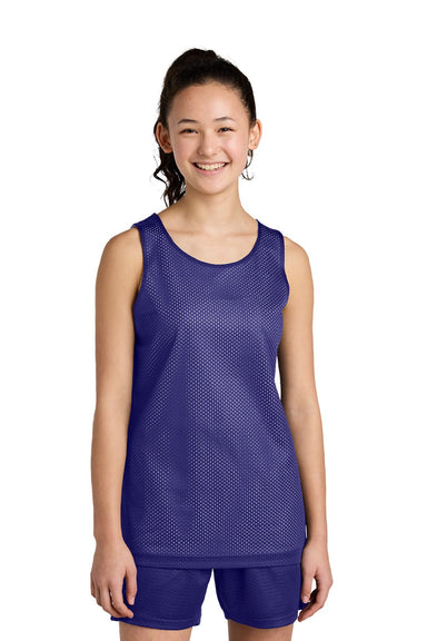 Sport-Tek YST5000 Youth Moisture Wicking Reversible Mesh Tank Top Purple/White Model Front