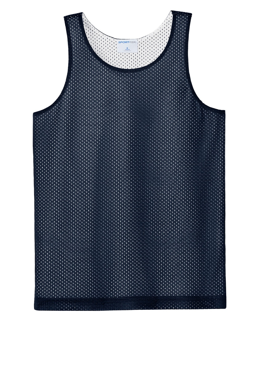 Sport-Tek YST5000 Youth Moisture Wicking Reversible Mesh Tank Top True Navy Blue/White Flat Front