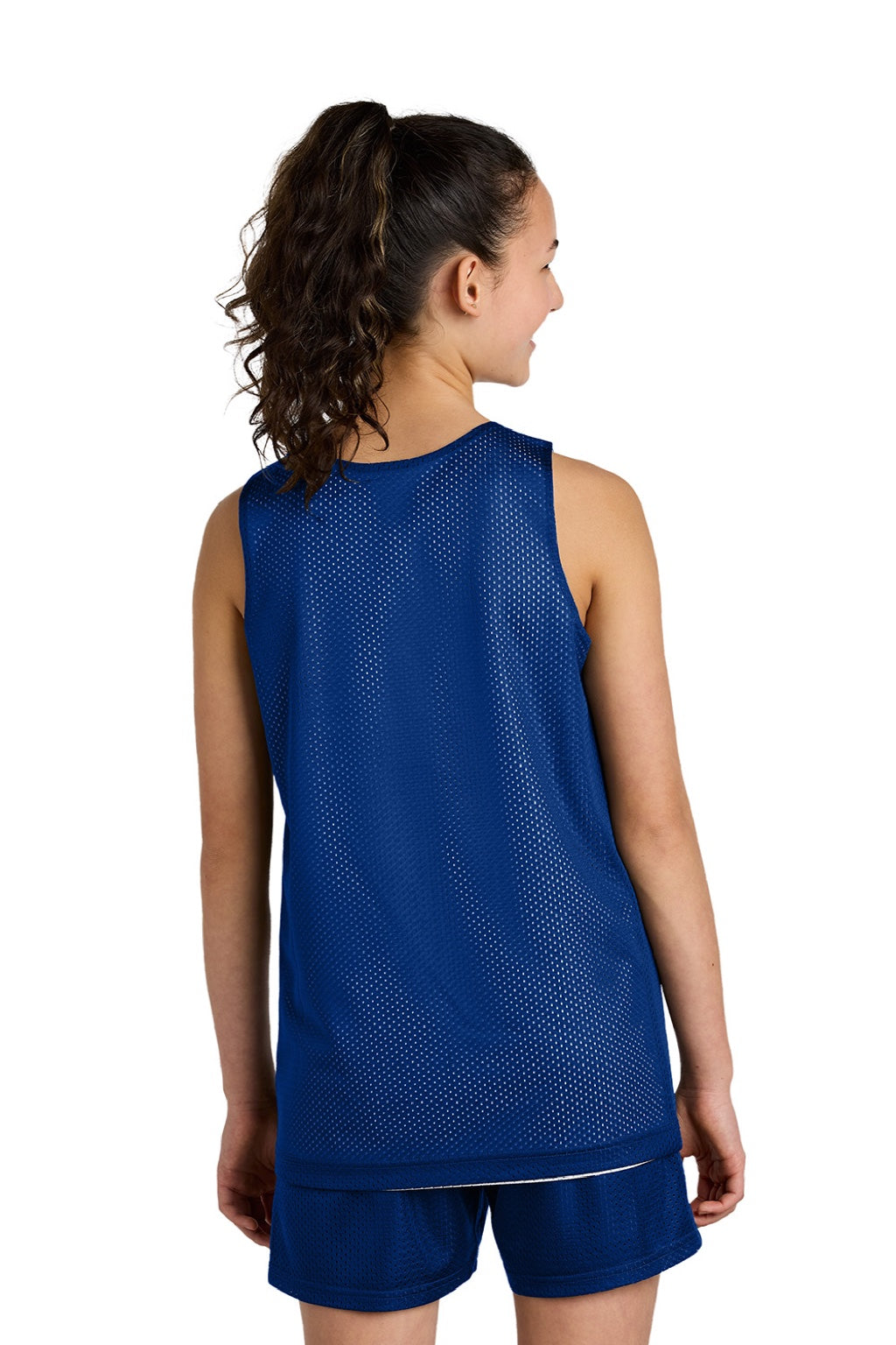 Sport-Tek YST5000 Youth Moisture Wicking Reversible Mesh Tank Top True Royal Blue/White Model Back