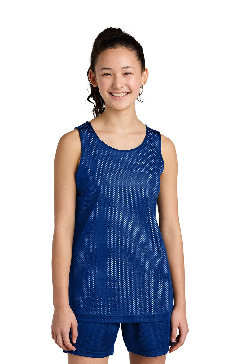Sport-Tek YST5000 Youth Moisture Wicking Reversible Mesh Tank Top True Royal Blue/White Model Front