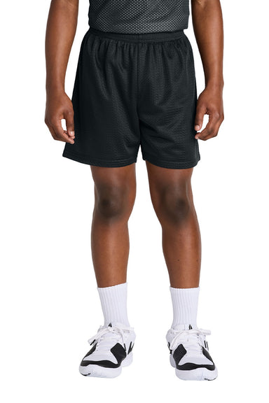 Sport-Tek YST5100 Youth Moisture Wicking Mesh Athletic Shorts Black Model Front