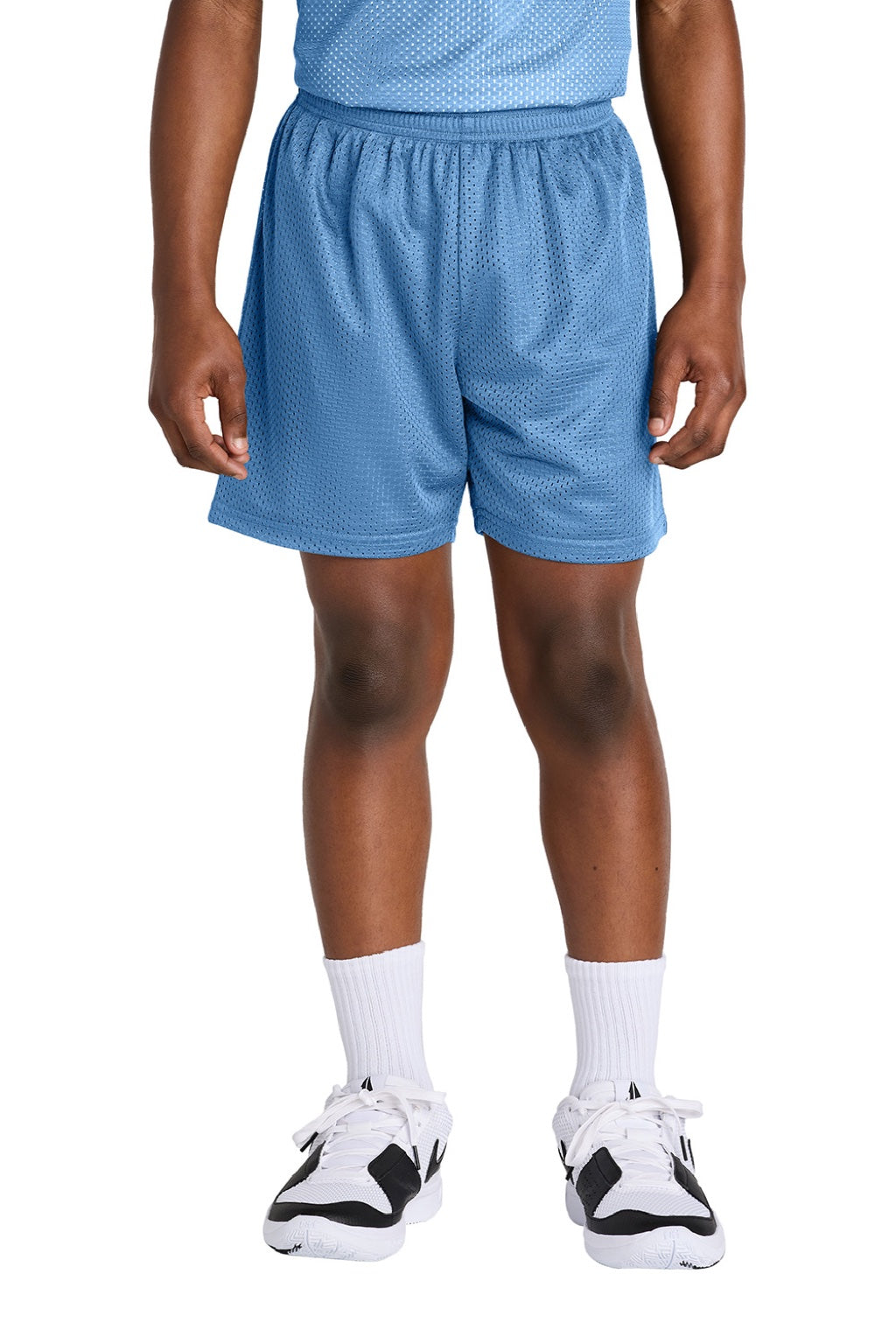 Sport-Tek YST5100 Youth Moisture Wicking Mesh Athletic Shorts Carolina Blue Model Front