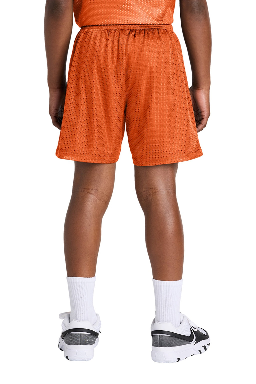 Sport-Tek YST5100 Youth Moisture Wicking Mesh Athletic Shorts Deep Orange Model Back