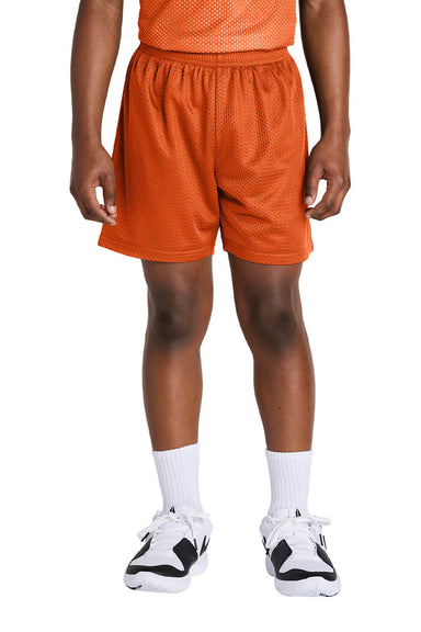 Sport-Tek YST5100 Youth Moisture Wicking Mesh Athletic Shorts Deep Orange Model Front