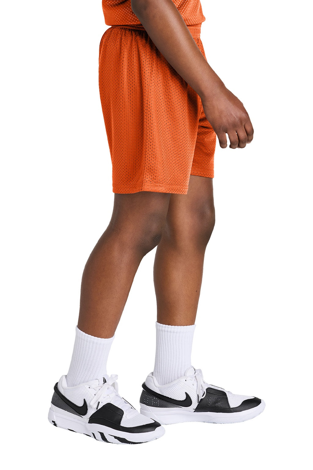 Sport-Tek YST5100 Youth Moisture Wicking Mesh Athletic Shorts Deep Orange Model Side